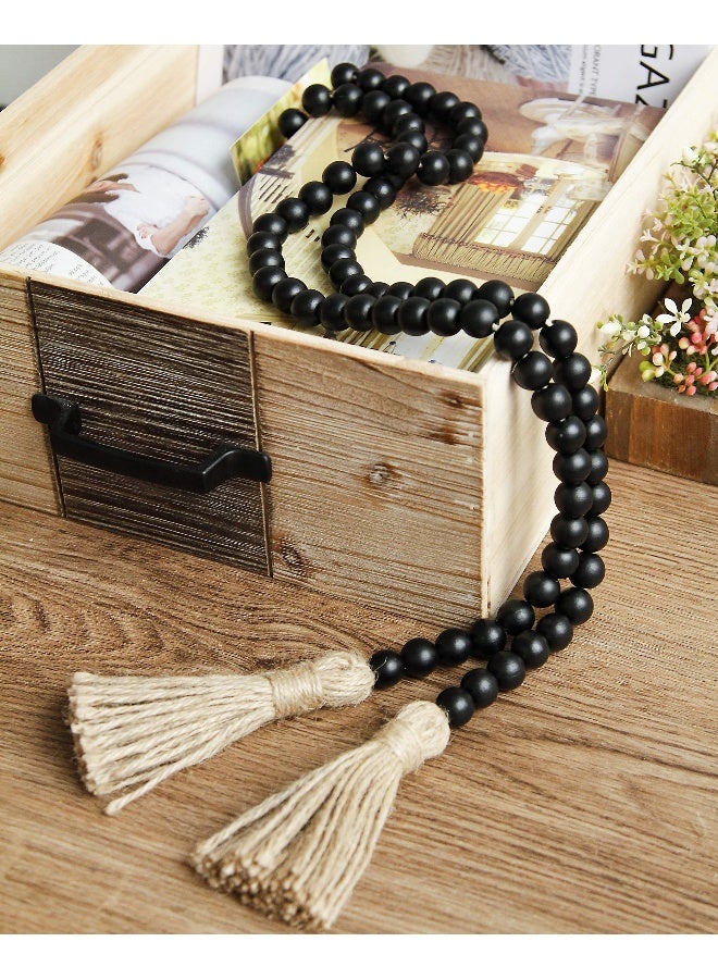 RAMIRABI 58in Wood Bead Garland with Tassels, Farmhouse Rustic Country Decor Prayer Boho Wall Hanging Decoration (Black) - Image 3